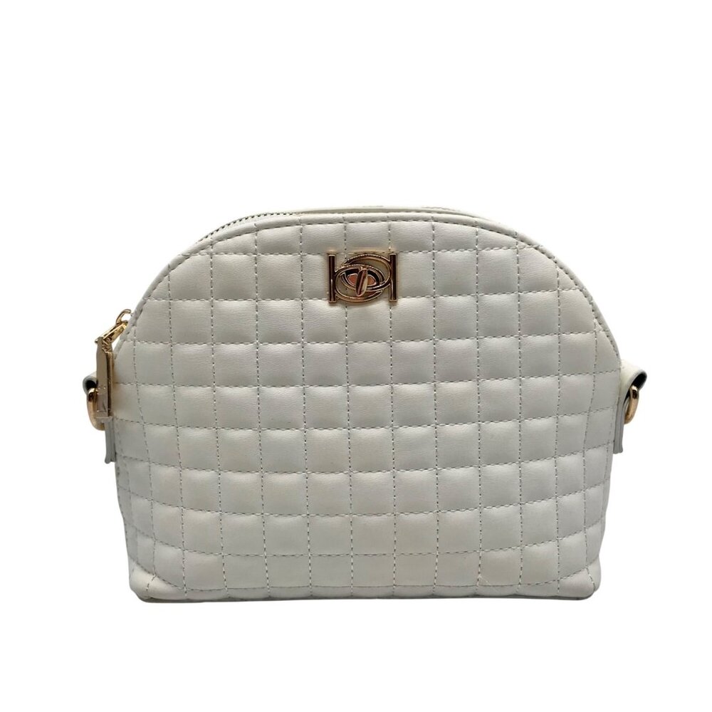 Bebe White Faux Leather Blakely Quilted Crossbody Bag